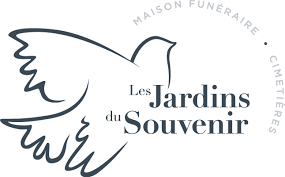 Logo de Les Jardins du Souvenir, maison funéraire et cimetières, avec une colombe stylisée.