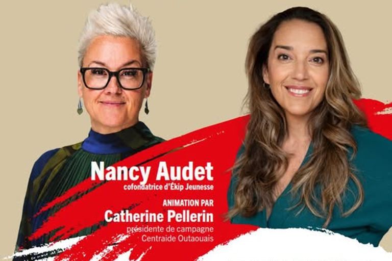 Affiche de la conférence « Tendre la main – L’entraide au cœur de la réussite », avec Nancy Audet (Ékip Jeunesse) et animation par Catherine Pellerin, au profit de Centraide Outaouais. 25 $, le 20 octobre 2026 de 18 h 30 à 21 h 30, salle Desjardins, 378 rue Papineau, Papineauville.