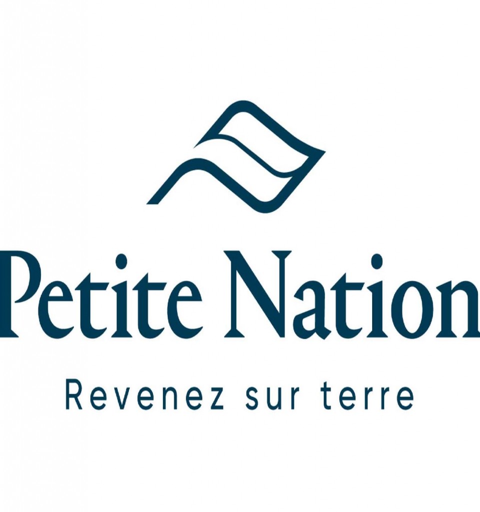 Logo de Petite Nation, « Revenez sur terre », avec un symbole de vague stylisé.